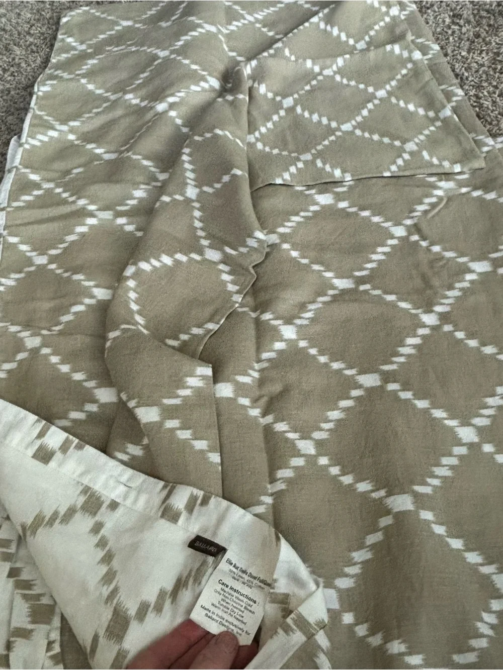 Neutral Beige and White Geometric Duvet cover and 2 pillows set linen cotton